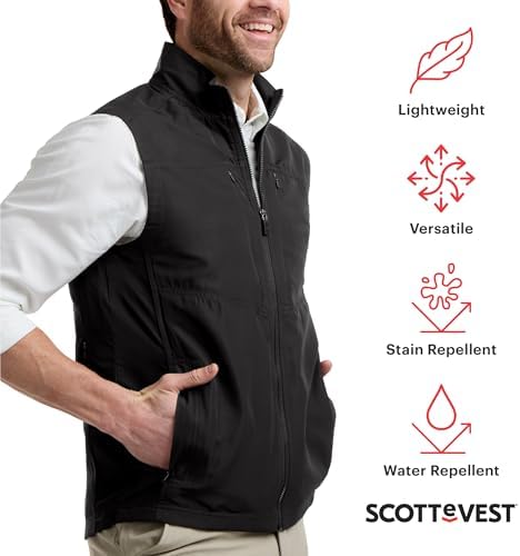 SCOTTeVEST LightEST Vest for Men - Lightweight Water Repellent with 16 Hidden Pockets - Ideal for Travel and Outdoor Adv