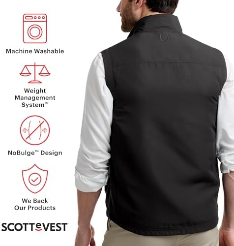 SCOTTeVEST LightEST Vest for Men - Lightweight Water Repellent with 16 Hidden Pockets - Ideal for Travel and Outdoor Adv