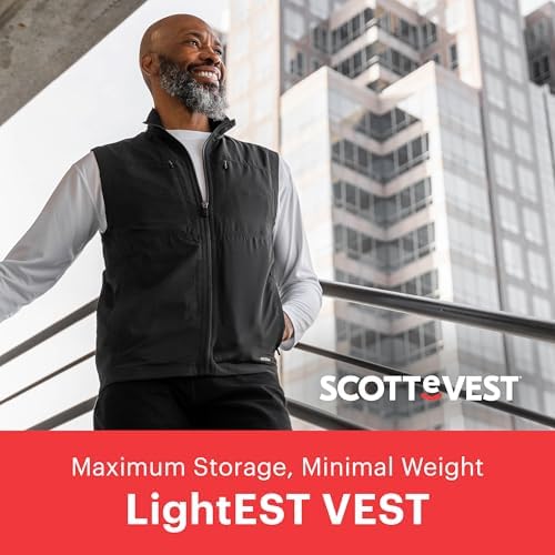 SCOTTeVEST LightEST Vest for Men - Lightweight Water Repellent with 16 Hidden Pockets - Ideal for Travel and Outdoor Adv