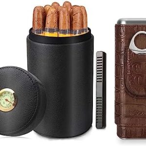 Scotte Leather Cigar Humidor Case for Aficionados | Cedar Wood Lined Cigar Box with Humidity Control | Portable Travel C